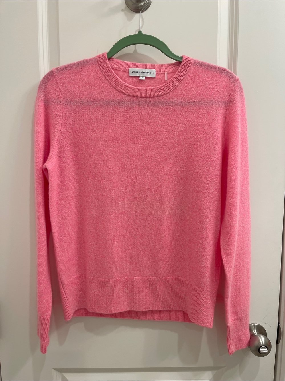 White + Warren Bubblegum Pink Crewneck Cashmere Blend Sweater